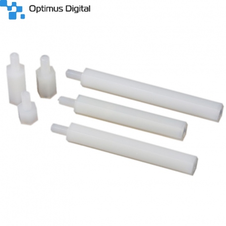 Pilon Hexagonal din Plastic, Alb, M2 de 20 mm cu Cap de 5 mm