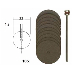 Proxxon 28810 - Corundum Cutting Discs, 10 pcs., 22mm + Arbor