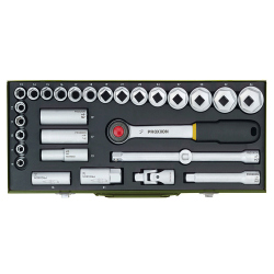 Proxxon 23000: 29-Piece Socket Set for Powerful Mechanical Work with 1/2" Ratchet.