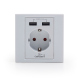 AC Wall Socket with 2 Port USB Charger, White