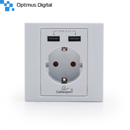AC Wall Socket with 2 Port USB Charger, White