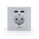 AC Wall Socket with 2 Port USB Charger, White