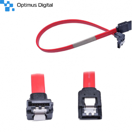 Cablu Compatibil cu SATA DREPT-UNGHI 90 grade cu fixare - 31cm - Rosu