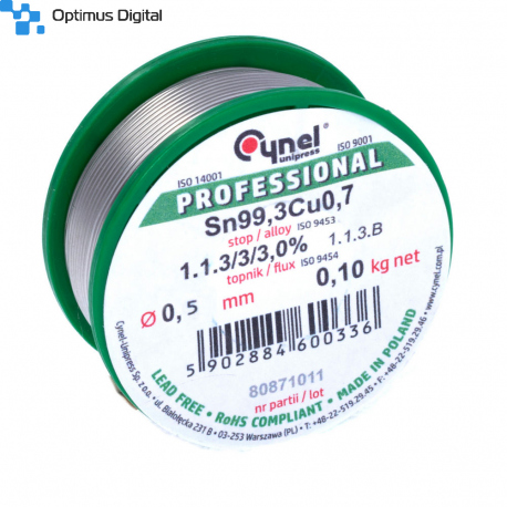 Fludor fără Plumb Sn 99.3 Cu 0.7 - 1.1.3/3/3.0% cu Diametrul de 0.5 (100 g)