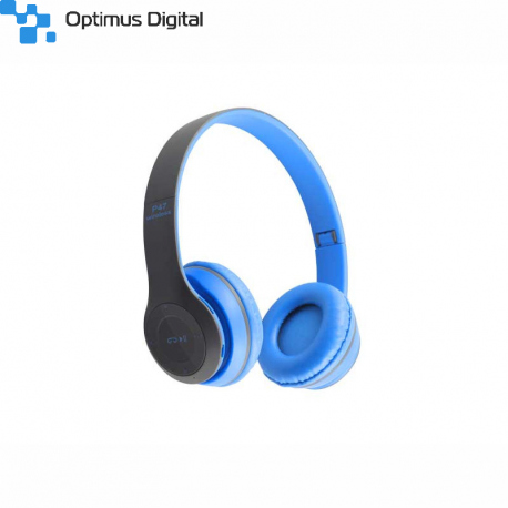 Casti Radio/MP3/TF/mic compatibile cu Bluetooth P47 Albastre