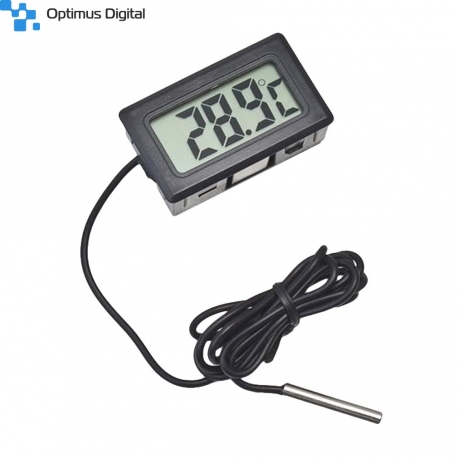 Black Digital Thermometer with External Probe (1 m, 2s refresh)