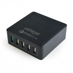 Încărcător Rapid Negru USB cu 5 Porturi, QC 3.0