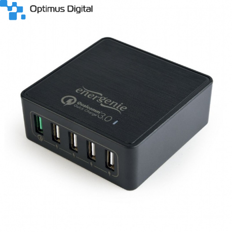 Încărcător Rapid Negru USB cu 5 Porturi, QC 3.0