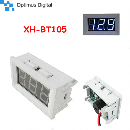 Alarmă de Tensiune Reglabilă cu Buzzer (Carcasă Neagră, Afișaj Albastru, 4.5 - 50 V)