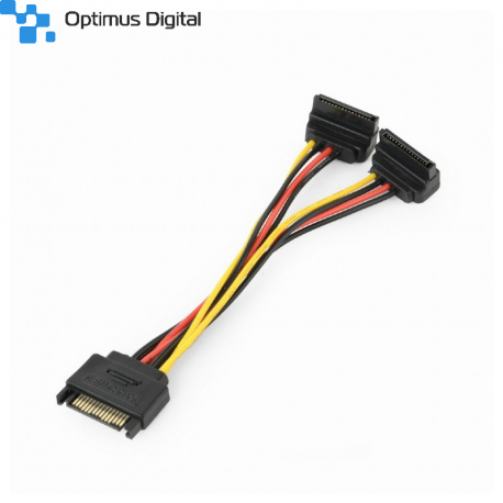 SATA power splitter cable with angled output connectors, 0.15 m