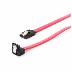 Serial ATA III 10cm data cable with 90 degree bent connector, bulk packing, metal clip