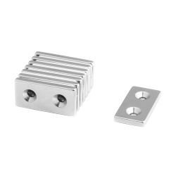 Magnet Paralelipipedic din Neodim 40x20x4 cu Gaura pentru Surub cu Cap Ingropat