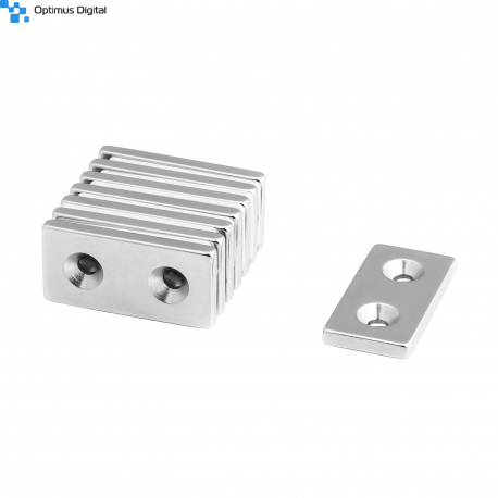 Magnet Paralelipipedic din Neodim 40x20x4 cu Gaura pentru Surub cu Cap Ingropat