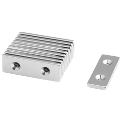 Magnet Paralelipipedic din Neodim 60x20x4 cu Gaura pentru Surub cu Cap Ingropat