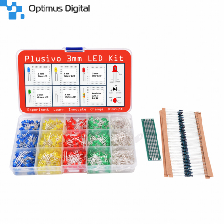 Set LED-uri Colorate de 3mm Plusivo cu PCB si Rezistoare Bonus (1000 buc) (cutie deteriorata)