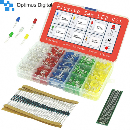 Plusivo LED Assortment Kit (500 pcs) with Bonus PCB and 220Ω Resistors