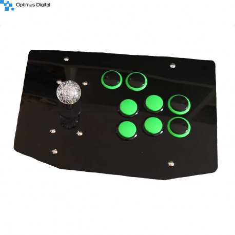 Arcade Joystick with Green Buttons and Black Panel