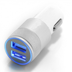 Dual USB Car Charger - Aluminium Head (White)