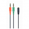 3.5 mm 4-Pin Socket to 2 x 3.5 mm Stereo Plug Adapter Cable, Black