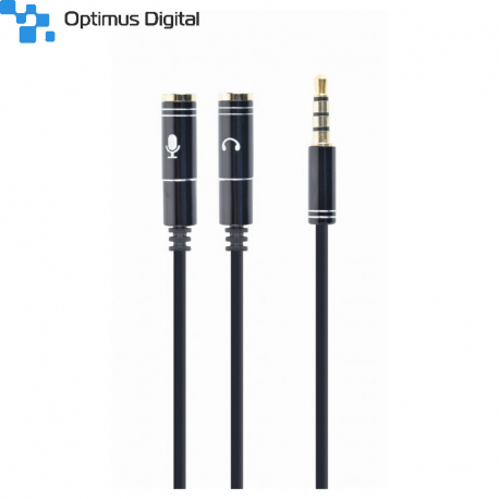 3.5 mm Audio + Microphone Adapter Cable, 0.2 m, Metal Connectors