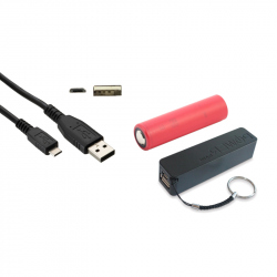 Black PowerBank Case, Sanyo 3350 mAh 18650 Battery and Micro USB Cable (PACK)