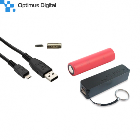 Pachet Carcasă PowerBank Neagră, Acumulator Sanyo 3350 mAh 18650 şi Cablu Micro USB