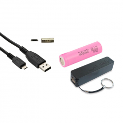  Black PowerBank Case, Samsung 2600 mAh 18650 Battery and Micro USB Cable (PACK)