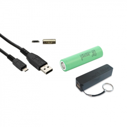 Black PowerBank Case, Samsung 2500 mAh 18650 Battery and Micro USB Cable