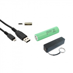 Pachet Carcasă PowerBank Neagră, Acumulator Samsung 2500 mAh 18650 şi Cablu Micro USB