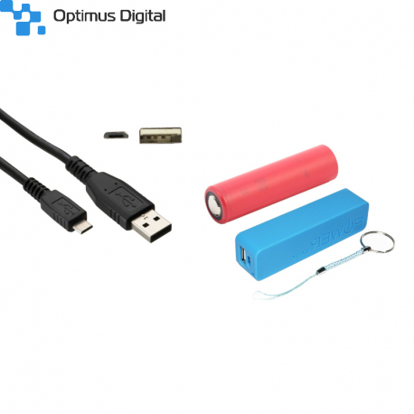 Blue PowerBank Case, Sanyo 3350 mAh 18650 Battery and Micro USB Cable (PACK) 