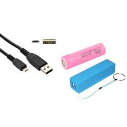 Blue PowerBank Case, Samsung 2600 mAh 18650 Battery and Micro USB Cable (PACK)