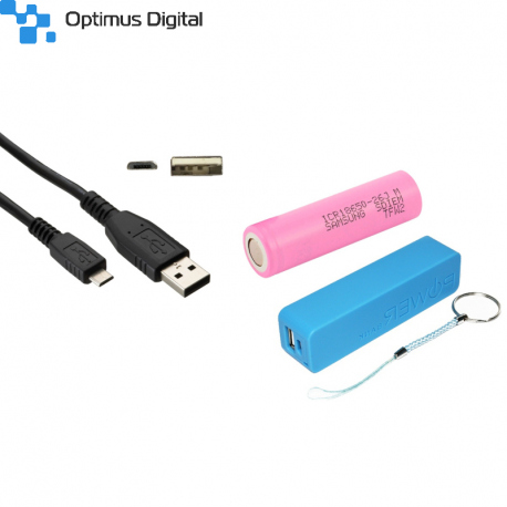 Pachet Carcasă PowerBank Albastră, Acumulator Samsung 2600 mAh 18650 şi Cablu Micro USB