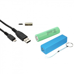 Blue PowerBank Case, Samsung 2500 mAh 18650 Battery and Micro USB Cable (PACK)