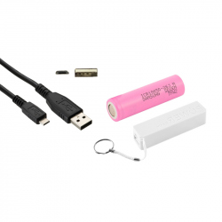 Pachet Carcasă PowerBank Albă, Acumulator Samsung 2600 mAh 18650 şi Cablu Micro USB