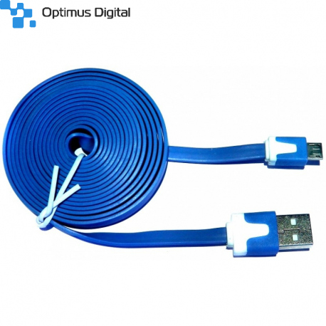 Micro USB Flat-Cord with Data Synchronization, Blue