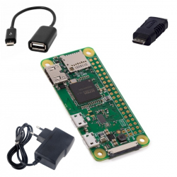 Raspberry Pi Zero W + Power Supply + Mini HDMI Adapter + USB OTG Cable