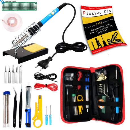 Plusivo Soldering Iron Kit for Electronics - EU Plug (unsealed, slightly used, black and white flyer)