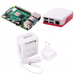 (pack) Raspberry Pi 4 Model B/2GB + White and Red Case and White Official Power Supply 5 V, 3 A