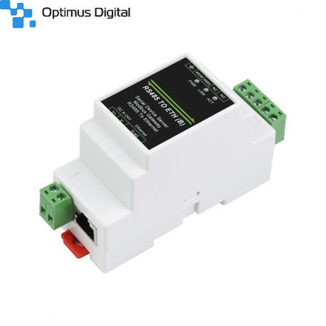 Modul de la RS485 la RJ45 ethernet TCP/IP la serial, suport rail-mount, cu port ethernet pentru utilizare in industrie