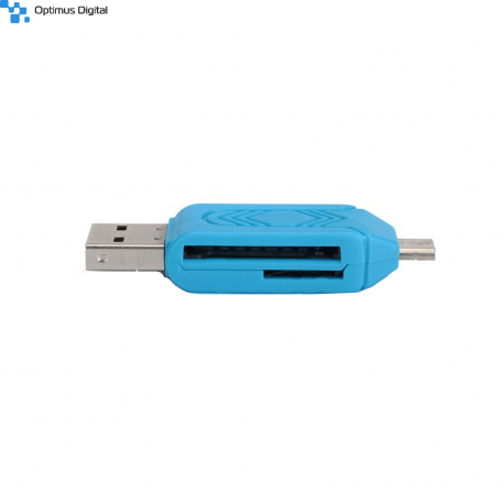 Cititor de carduri SD cu USB și Micro USB - Albastru