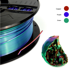 Filament Silk Gloss pentru Imprimanta 3D 1.75 mm PLA 1 kg - Tricolor Verde, Mov si Culoarea Cuprului