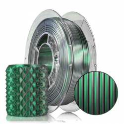 Filament Silk Gloss pentru Imprimanta 3D 1.75 mm PLA 1 kg - Bicolor Verde si Argintiu