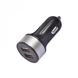 Round Dual USB Car Charger (Silver Ring)