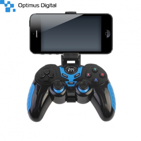Joystick Wireless Albastru cu Negru cu Suport pentru Telefon